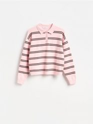 Sweter polo - różowy. Czerwone swetry nierozpinane damskie Reserved, l, bez wzorów, z dzianiny, bez kołnierzyka, bez ramiączek. Za 129.99 zł.
