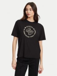 Guess T-Shirt V5YI05 KCOA2 Czarny Regular Fit. Czarne t-shirty damskie Guess, xs, z aplikacjami, z wiskozy, bez kołnierzyka, bez ramiączek. Za 129.99 zł.