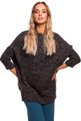 Grafitowy Melanżowy Oversizowy Sweter z Półgolfem. Szare swetry nierozpinane damskie MOE, l, bez wzorów, z materiału, z asymetrycznym kołnierzem, bez ramiączek. Za 223.90 zł.