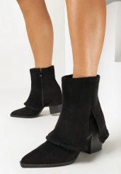 Czarne Botki z Wywiniętą Cholewką i Suwakiem Kemme. Czarne botki damskie Born2be, bez wzorów, bez obcasa, na obcasie, bez zapięcia. Za 169.99 zł.