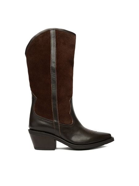 Badura Kowbojki EO-BAYLOR-07101 Brązowy. Brązowe kozaki damskie Badura, bez wzorów, ze skóry, bez obcasa, na słupku, bez zapięcia. Za 529.99 zł.