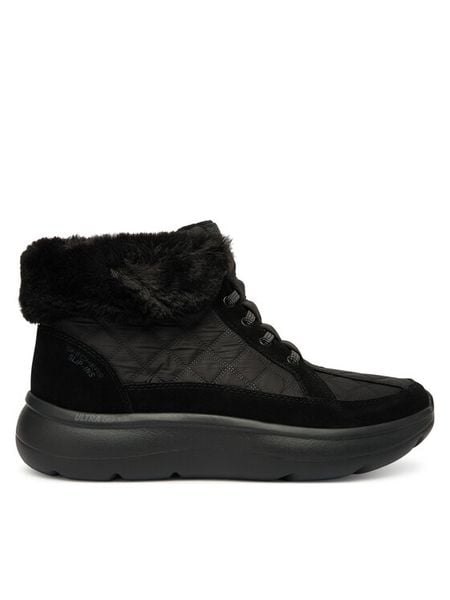 Skechers Trzewiki 144841/BBK Czarny. Czarne botki damskie Skechers, bez wzorów, z materiału, bez obcasa, na płaskiej podeszwie, bez zapięcia. Za 305.99 zł.