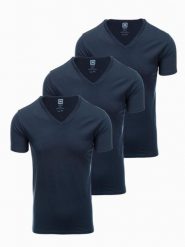 Zestaw męskich koszulek bawełnianych V-neck BASIC – 3x granatowy V10 - Rozmiar: XL. Zielone t-shirty męskie Ombre Clothing, l, bez wzorów, z bawełny, bez kołnierzyka, bez ramiączek. W wyprzedaży za 112.49 zł.