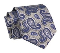 Krawat - ALTIES - Ciemnobeżowy, Granatowe Paisley. Niebieskie krawaty i muchy Alties, bez wzorów, z tkaniny, eleganckie. Za 49.00 zł.