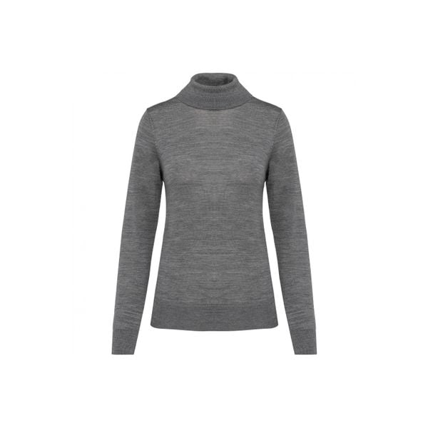 Damski sweter z merynosów z golfem Kariban Premium. Szare swetry nierozpinane damskie KARIBAN, na zimę, bez wzorów, z wełny, bez kołnierzyka, bez ramiączek. Za 297.00 zł.