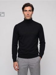 Klasyczny golf z bawełną - czarny. Czarne swetry męskie Sinsay, l, bez wzorów, z bawełny, klasyczne, bez kołnierzyka, bez ramiączek. Za 49.99 zł.