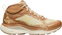 Keen Leiki Mid WP damskie buty trekkingowe safari/chipmunk. Brązowe obuwie trekkingowe damskie Keen, z materiału, bez zapięcia. Za 505.99 zł.