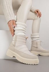 Beżowe Pikowane Śniegowce ze Ściągaczem Monivella. Brązowe śniegowce damskie Renee, z jeansu, bez zapięcia. Za 149.99 zł.