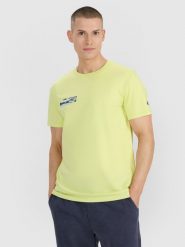4F T-shirt regular z nadrukiem męski - zielony M. Zielone t-shirty męskie 4F, m, bez wzorów, z bawełny, bez kołnierzyka, bez ramiączek. Za 49.99 zł.