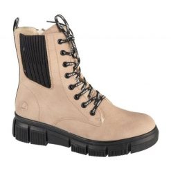 Buty Rieker Booties X3414-60 beżowy. Brązowe botki damskie bez wzorów, z materiału, eleganckie, bez obcasa, bez zapięcia. Za 501.90 zł.