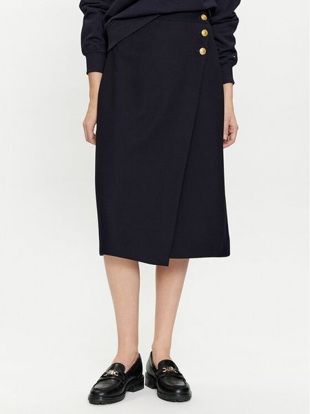 Tommy Hilfiger Spódnica trapezowa WW0WW41601 Granatowy Regular Fit. Niebieskie spódnice damskie Tommy Hilfiger, bez wzorów, z syntetyku, trapezowe. Za 379.99 zł.