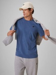 4F T-shirt regular gładki męski - denim M. Niebieskie t-shirty męskie 4F, m, bez wzorów, z bawełny, bez kołnierzyka, bez ramiączek. Za 49.99 zł.
