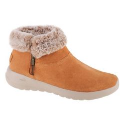 Buty zimowe damskie, Skechers On The Go Joy-Savvy. Brązowe obuwie trekkingowe damskie Skechers, z materiału, bez zapięcia. Za 199.99 zł.