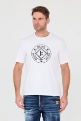 JUST CAVALLI Biały t-shirt Fiche. Białe t-shirty męskie Just Cavalli, m, bez wzorów, bez kołnierzyka, bez ramiączek. W wyprzedaży za 269.99 zł.