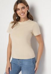 Beżowy Klasyczny T-shirt z Bawełny Lorali. Brązowe t-shirty damskie Born2be, m, bez wzorów, z bawełny, klasyczne, bez kołnierzyka, bez ramiączek. Za 29.99 zł.