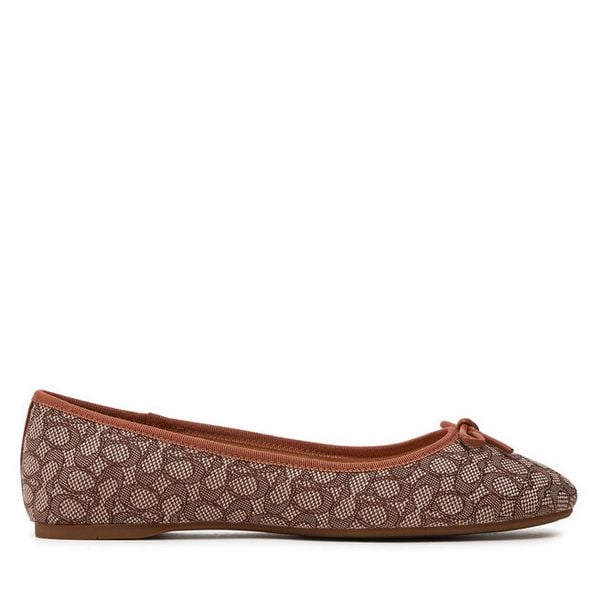 Baleriny Coach. Brązowe balerinki damskie Coach, bez wzorów, bez obcasa, bez zapięcia. Za 399.99 zł.