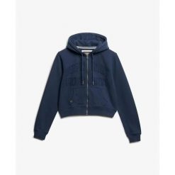 Damska bluza z kapturem full zip Superdry Athletic Tonal Crop. Niebieskie bluzy damskie Superdry, bez wzorów, bez ramiączek, z kapturem. Za 327.70 zł.