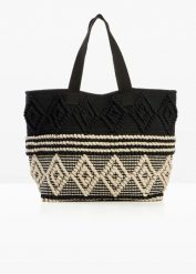 Torba typu shopper z płótna, z grafiką. Białe shopperki damskie bonprix, bez wzorów, bez dodatków. Za 97.99 zł.