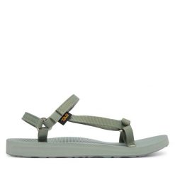 Sandały Teva. Zielone sandały damskie Teva, bez wzorów, bez obcasa, na płaskiej podeszwie, bez zapięcia. Za 299.99 zł.