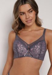 Szaro-Różowy Biustonosz z Koronką i Transparentną Wstawką Heliphine. Szare biustonosze Born2be, bez wzorów, z koronki. Za 39.99 zł.