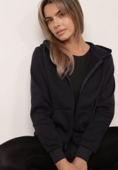 Granatowa Rozpinana Bluza z Kapturem Bawełną i Sznurkami Viltara. Niebieskie bluzy damskie Born2be, l, bez wzorów, z bawełny, bez ramiączek, z kapturem. Za 59.99 zł.