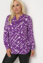 Fioletowa Bluzka w Minimalistyczny Wzór z Guzikami Ainame. Fioletowe bluzki damskie Born2be, xl, bez wzorów, bez kołnierzyka, bez ramiączek. Za 39.99 zł.