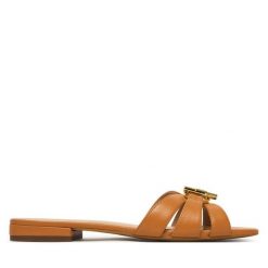 Klapki LAUREN RALPH LAUREN. Brązowe klapki damskie Lauren Ralph Lauren, bez wzorów, bez obcasa, bez zapięcia. Za 659.99 zł.