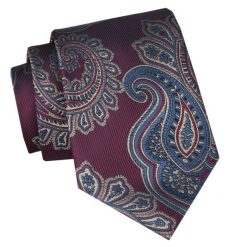 Klasyczny, Szeroki Krawat Męski CHATTIER - Bordowy, Duży Wzór Orientalny. Czerwone krawaty i muchy Chattier, bez wzorów, z tkaniny, eleganckie. Za 49.00 zł.
