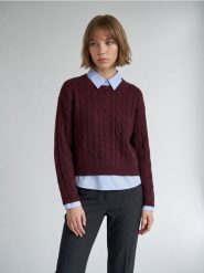 Sweter z koszulowymi wstawkami - bordowy. Czerwone swetry nierozpinane damskie Sinsay, l, bez wzorów, bez kołnierzyka, bez ramiączek. Za 69.99 zł.