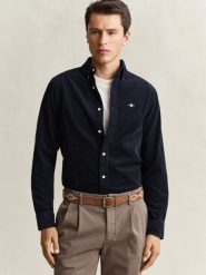 Gant koszula z sztruksu Mężczyźni Regular Fit Sztruks niebieski, XXL. Niebieskie koszule męskie GANT, m, bez wzorów, ze sztruksu, bez kołnierzyka, bez ramiączek. Za 649.95 zł.