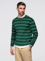 Casualowy sweter męski w poziome paski – zielony V4 - Rozmiar: L. Zielone swetry męskie Ombre Clothing, l, z aplikacjami, z bawełny, wizytowe, bez kołnierzyka, bez ramiączek. W wyprzedaży za 79.99 zł.