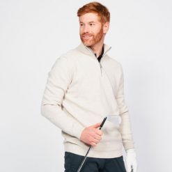 Sweter do golfa męski Inesis MW500. Brązowe swetry męskie INESIS, m, bez wzorów, z bawełny, eleganckie, bez kołnierzyka, bez ramiączek. W wyprzedaży za 99.99 zł.