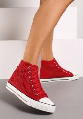 Czerwone Trampki za Kostkę z Perforacją Welagia. Czerwone trampki i tenisówki damskie Renee, bez wzorów, z materiału, za kostkę, bez zapięcia. Za 19.99 zł.