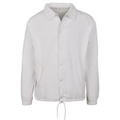 Kurtka Trenerska Unisex Dla Dorosłych. Białe kurtki męskie BUILD YOUR BRAND, l, bez wzorów, sportowe, bez kaptura. Za 227.99 zł.