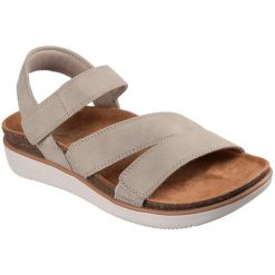 Sandały damskie Skechers Lifted Comfort. Brązowe sandały damskie Skechers, bez wzorów, z materiału, bez obcasa, bez zapięcia. Za 229.99 zł.