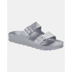 Klapki Birkenstock Arizona Eva Damskie. Szare klapki damskie Birkenstock, bez wzorów, z materiału, bez obcasa, bez zapięcia. Za 332.00 zł.
