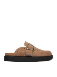 Guess Jeans Klapki EO-HY2T709-3 Beżowy. Brązowe klapki damskie Guess Jeans, z aplikacjami, z jeansu, bez obcasa, bez zapięcia. Za 279.99 zł.