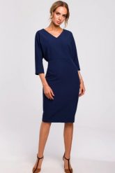 Sukienka ołówkowa zbluzowana góra i dekolt V granatowa. Sukienki damskie Sukienki.shop, do pracy, s, bez wzorów, biznesowe, bez kołnierzyka, bez ramiączek, ołówkowe. Za 229.00 zł.