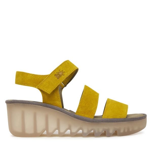 Sandały Fly London. Żółte sandały damskie Fly London, bez wzorów, bez obcasa, na koturnie, bez zapięcia. Za 293.99 zł.