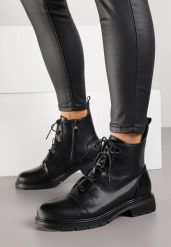 Czarne Skórzane Botki Typu Trzewiki Wioselle. Czarne botki damskie Renee, bez wzorów, z jeansu, eleganckie, bez obcasa, na płaskiej podeszwie, bez zapięcia. Za 89.99 zł.