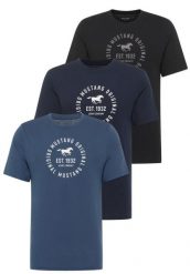 3 Pak Koszulek T-Shirt Mustang Style Alex Niebieski Granatowy Czarny 1017992. Czarne t-shirty męskie Mustang, xl, bez wzorów, bez kołnierzyka, bez ramiączek. Za 149.99 zł.