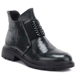 Botki damskie lakierowane zielone M.Daszyński MR2501. Zielone botki damskie M.Daszyński, bez wzorów, z lakierowanej skóry, bez obcasa, bez zapięcia. Za 159.99 zł.