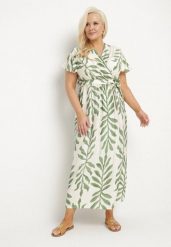 Zielona Rozkloszowana Sukienka z Wiskozą i Kopertowym Dekoltem w Liście Edialissa. Zielone sukienki damskie Born2be, na co dzień, xl, z aplikacjami, z wiskozy, eleganckie, bez kołnierzyka, bez ramiączek, maxi, kopertowe. Za 44.99 zł.