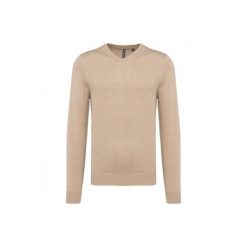 Sweter z dekoltem w kształcie litery V Kariban. Brązowe swetry męskie KARIBAN, m, bez wzorów, bez kołnierzyka, bez ramiączek. Za 200.50 zł.