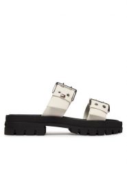 Tommy Jeans Klapki Tjw Buckle Straps Sandal EN02966 Écru. Białe klapki damskie Tommy Jeans, bez wzorów, z jeansu, bez obcasa, bez zapięcia. Za 409.99 zł.