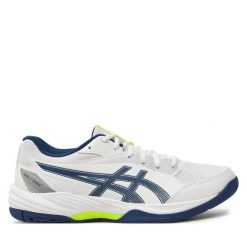 Buty halowe Asics. Białe buty sportowe męskie Asics, bez wzorów, bez zapięcia. Za 399.99 zł.