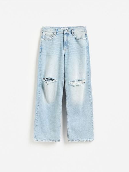Jeansy baggy - niebieski. Niebieskie jeansy damskie Reserved, bez wzorów, z bawełny. Za 139.99 zł.