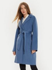 Tommy Hilfiger Płaszcz wełniany WW0WW43603 Niebieski Regular Fit. Niebieskie płaszcze damskie Tommy Hilfiger, na zimę, bez wzorów, z syntetyku, bez kołnierzyka, bez kaptura. Za 1,279.00 zł.