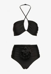 Czarne Bikini 2-Częściowe Stanik Wiązany na Szyi Figi z Podwyższonym Stanem Tegelia. Czarne bikini Born2be, l, z aplikacjami. Za 79.99 zł.