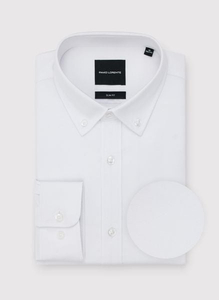 PAKO LORENTE – Biała koszula męska. Białe koszule męskie Pako Lorente, m, bez wzorów, z bawełny, bez kołnierzyka, bez ramiączek. Za 299.99 zł.